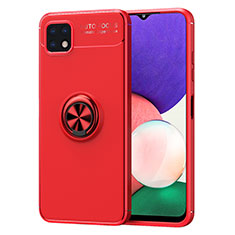 Coque Ultra Fine Silicone Souple Housse Etui avec Support Bague Anneau Aimante Magnetique JM1 pour Samsung Galaxy A22 5G Rouge