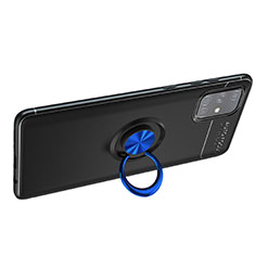 Coque Ultra Fine Silicone Souple Housse Etui avec Support Bague Anneau Aimante Magnetique JM1 pour Samsung Galaxy A71 4G A715 Bleu et Noir
