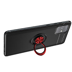 Coque Ultra Fine Silicone Souple Housse Etui avec Support Bague Anneau Aimante Magnetique JM1 pour Samsung Galaxy A71 4G A715 Rouge et Noir