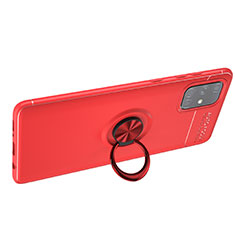 Coque Ultra Fine Silicone Souple Housse Etui avec Support Bague Anneau Aimante Magnetique JM1 pour Samsung Galaxy A71 5G Rouge