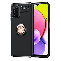 Coque Ultra Fine Silicone Souple Housse Etui avec Support Bague Anneau Aimante Magnetique JM1 pour Samsung Galaxy M02s Or et Noir