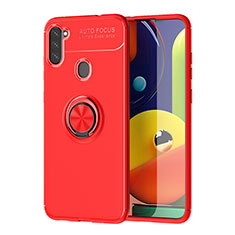 Coque Ultra Fine Silicone Souple Housse Etui avec Support Bague Anneau Aimante Magnetique JM1 pour Samsung Galaxy M11 Rouge