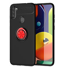 Coque Ultra Fine Silicone Souple Housse Etui avec Support Bague Anneau Aimante Magnetique JM1 pour Samsung Galaxy M11 Rouge et Noir