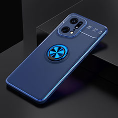 Coque Ultra Fine Silicone Souple Housse Etui avec Support Bague Anneau Aimante Magnetique JM2 pour Oppo Find X5 Pro 5G Bleu