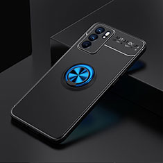 Coque Ultra Fine Silicone Souple Housse Etui avec Support Bague Anneau Aimante Magnetique JM2 pour Oppo Reno6 5G Bleu et Noir