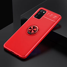 Coque Ultra Fine Silicone Souple Housse Etui avec Support Bague Anneau Aimante Magnetique JM2 pour Samsung Galaxy F02S SM-E025F Rouge