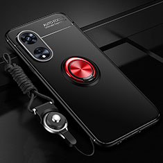 Coque Ultra Fine Silicone Souple Housse Etui avec Support Bague Anneau Aimante Magnetique JM3 pour Oppo A1 5G Rouge et Noir