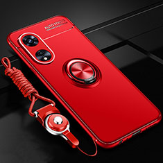 Coque Ultra Fine Silicone Souple Housse Etui avec Support Bague Anneau Aimante Magnetique JM3 pour Oppo A1 Pro 5G Rouge