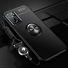 Coque Ultra Fine Silicone Souple Housse Etui avec Support Bague Anneau Aimante Magnetique JM3 pour Oppo A36 Noir