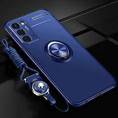 Coque Ultra Fine Silicone Souple Housse Etui avec Support Bague Anneau Aimante Magnetique JM3 pour Oppo A55S 5G Bleu