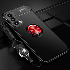 Coque Ultra Fine Silicone Souple Housse Etui avec Support Bague Anneau Aimante Magnetique JM3 pour Oppo A74 5G Rouge et Noir