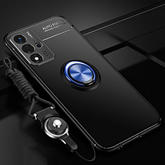 Coque Ultra Fine Silicone Souple Housse Etui avec Support Bague Anneau Aimante Magnetique JM3 pour Oppo A93s 5G Bleu et Noir