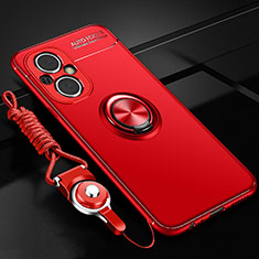 Coque Ultra Fine Silicone Souple Housse Etui avec Support Bague Anneau Aimante Magnetique JM3 pour Oppo A96 5G Rouge