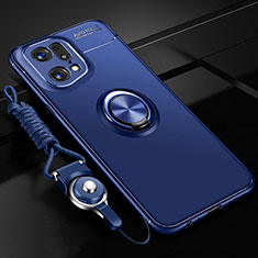 Coque Ultra Fine Silicone Souple Housse Etui avec Support Bague Anneau Aimante Magnetique JM3 pour Oppo Find X5 Pro 5G Bleu