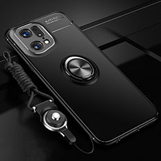 Coque Ultra Fine Silicone Souple Housse Etui avec Support Bague Anneau Aimante Magnetique JM3 pour Oppo Find X5 Pro 5G Noir