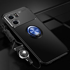 Coque Ultra Fine Silicone Souple Housse Etui avec Support Bague Anneau Aimante Magnetique JM3 pour Oppo K10 5G Bleu et Noir