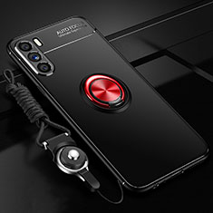 Coque Ultra Fine Silicone Souple Housse Etui avec Support Bague Anneau Aimante Magnetique JM3 pour Oppo K9 Pro 5G Rouge et Noir