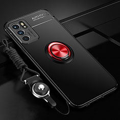 Coque Ultra Fine Silicone Souple Housse Etui avec Support Bague Anneau Aimante Magnetique JM3 pour Oppo Reno6 5G Rouge et Noir