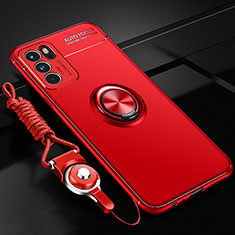 Coque Ultra Fine Silicone Souple Housse Etui avec Support Bague Anneau Aimante Magnetique JM3 pour Oppo Reno6 Pro 5G India Rouge