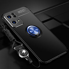 Coque Ultra Fine Silicone Souple Housse Etui avec Support Bague Anneau Aimante Magnetique JM3 pour Oppo Reno7 Pro 5G Bleu et Noir