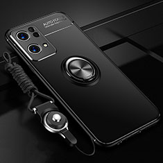 Coque Ultra Fine Silicone Souple Housse Etui avec Support Bague Anneau Aimante Magnetique JM3 pour Oppo Reno7 Pro 5G Noir