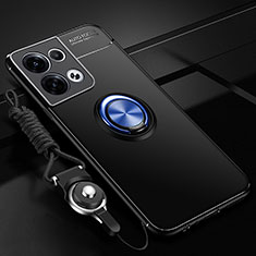 Coque Ultra Fine Silicone Souple Housse Etui avec Support Bague Anneau Aimante Magnetique JM3 pour Oppo Reno8 Pro+ Plus 5G Bleu et Noir