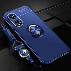 Coque Ultra Fine Silicone Souple Housse Etui avec Support Bague Anneau Aimante Magnetique JM3 pour Oppo Reno8 T 5G Bleu