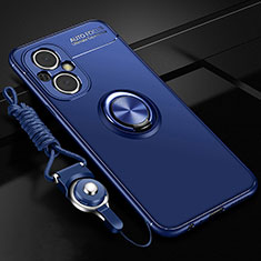 Coque Ultra Fine Silicone Souple Housse Etui avec Support Bague Anneau Aimante Magnetique JM3 pour Oppo Reno8 Z 5G Bleu