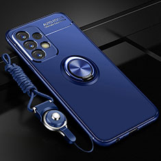 Coque Ultra Fine Silicone Souple Housse Etui avec Support Bague Anneau Aimante Magnetique JM3 pour Samsung Galaxy A72 4G Bleu