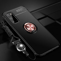 Coque Ultra Fine Silicone Souple Housse Etui avec Support Bague Anneau Aimante Magnetique JM3 pour Samsung Galaxy S20 5G Or et Noir