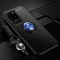 Coque Ultra Fine Silicone Souple Housse Etui avec Support Bague Anneau Aimante Magnetique JM3 pour Samsung Galaxy S20 Ultra 5G Bleu et Noir