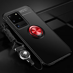 Coque Ultra Fine Silicone Souple Housse Etui avec Support Bague Anneau Aimante Magnetique JM3 pour Samsung Galaxy S20 Ultra 5G Rouge et Noir