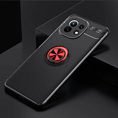 Coque Ultra Fine Silicone Souple Housse Etui avec Support Bague Anneau Aimante Magnetique K01 pour Xiaomi Mi 11 5G Rouge et Noir