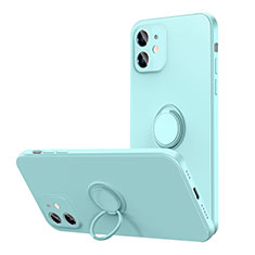 Coque Ultra Fine Silicone Souple Housse Etui avec Support Bague Anneau Aimante Magnetique N01 pour Apple iPhone 12 Mini Cyan