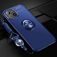 Coque Ultra Fine Silicone Souple Housse Etui avec Support Bague Anneau Aimante Magnetique pour Apple iPhone 13 Bleu