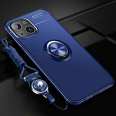 Coque Ultra Fine Silicone Souple Housse Etui avec Support Bague Anneau Aimante Magnetique pour Apple iPhone 13 Mini Bleu