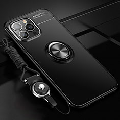 Coque Ultra Fine Silicone Souple Housse Etui avec Support Bague Anneau Aimante Magnetique pour Apple iPhone 13 Pro Max Noir