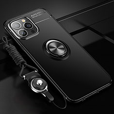 Coque Ultra Fine Silicone Souple Housse Etui avec Support Bague Anneau Aimante Magnetique pour Apple iPhone 14 Pro Noir