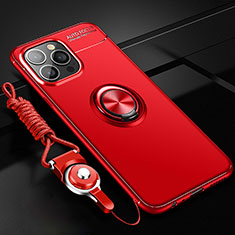 Coque Ultra Fine Silicone Souple Housse Etui avec Support Bague Anneau Aimante Magnetique pour Apple iPhone 14 Pro Rouge