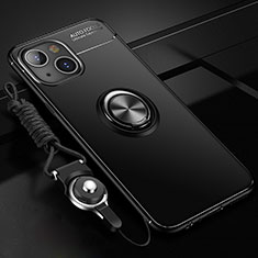 Coque Ultra Fine Silicone Souple Housse Etui avec Support Bague Anneau Aimante Magnetique pour Apple iPhone 15 Noir