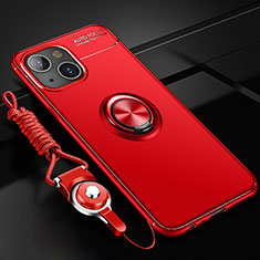 Coque Ultra Fine Silicone Souple Housse Etui avec Support Bague Anneau Aimante Magnetique pour Apple iPhone 15 Rouge