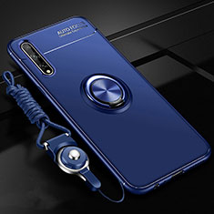 Coque Ultra Fine Silicone Souple Housse Etui avec Support Bague Anneau Aimante Magnetique pour Huawei Enjoy 10S Bleu