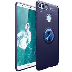 Coque Ultra Fine Silicone Souple Housse Etui avec Support Bague Anneau Aimante Magnetique pour Huawei Enjoy 8 Plus Bleu
