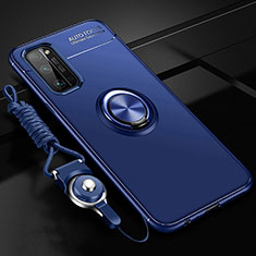 Coque Ultra Fine Silicone Souple Housse Etui avec Support Bague Anneau Aimante Magnetique pour Huawei Honor 30 Pro Bleu