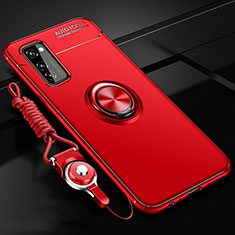 Coque Ultra Fine Silicone Souple Housse Etui avec Support Bague Anneau Aimante Magnetique pour Huawei Honor V30 5G Rouge