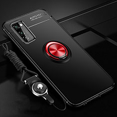 Coque Ultra Fine Silicone Souple Housse Etui avec Support Bague Anneau Aimante Magnetique pour Huawei Honor V30 5G Rouge et Noir