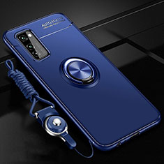 Coque Ultra Fine Silicone Souple Housse Etui avec Support Bague Anneau Aimante Magnetique pour Huawei Honor V30 Pro 5G Bleu