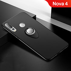 Coque Ultra Fine Silicone Souple Housse Etui avec Support Bague Anneau Aimante Magnetique pour Huawei Nova 4 Noir