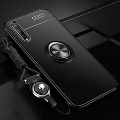 Coque Ultra Fine Silicone Souple Housse Etui avec Support Bague Anneau Aimante Magnetique pour Huawei P smart S Noir