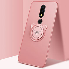 Coque Ultra Fine Silicone Souple Housse Etui avec Support Bague Anneau Aimante Magnetique pour Nokia X5 Or Rose